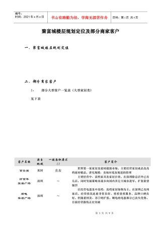 聚富城楼层规划定位与部分商家客户