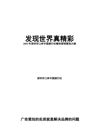 某某年深圳市口岸中国旅行社整体营销策划大纲