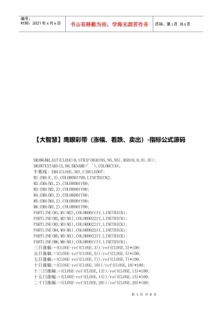 鹰眼彩带(涨幅、看跌、卖出)的指标公式源码