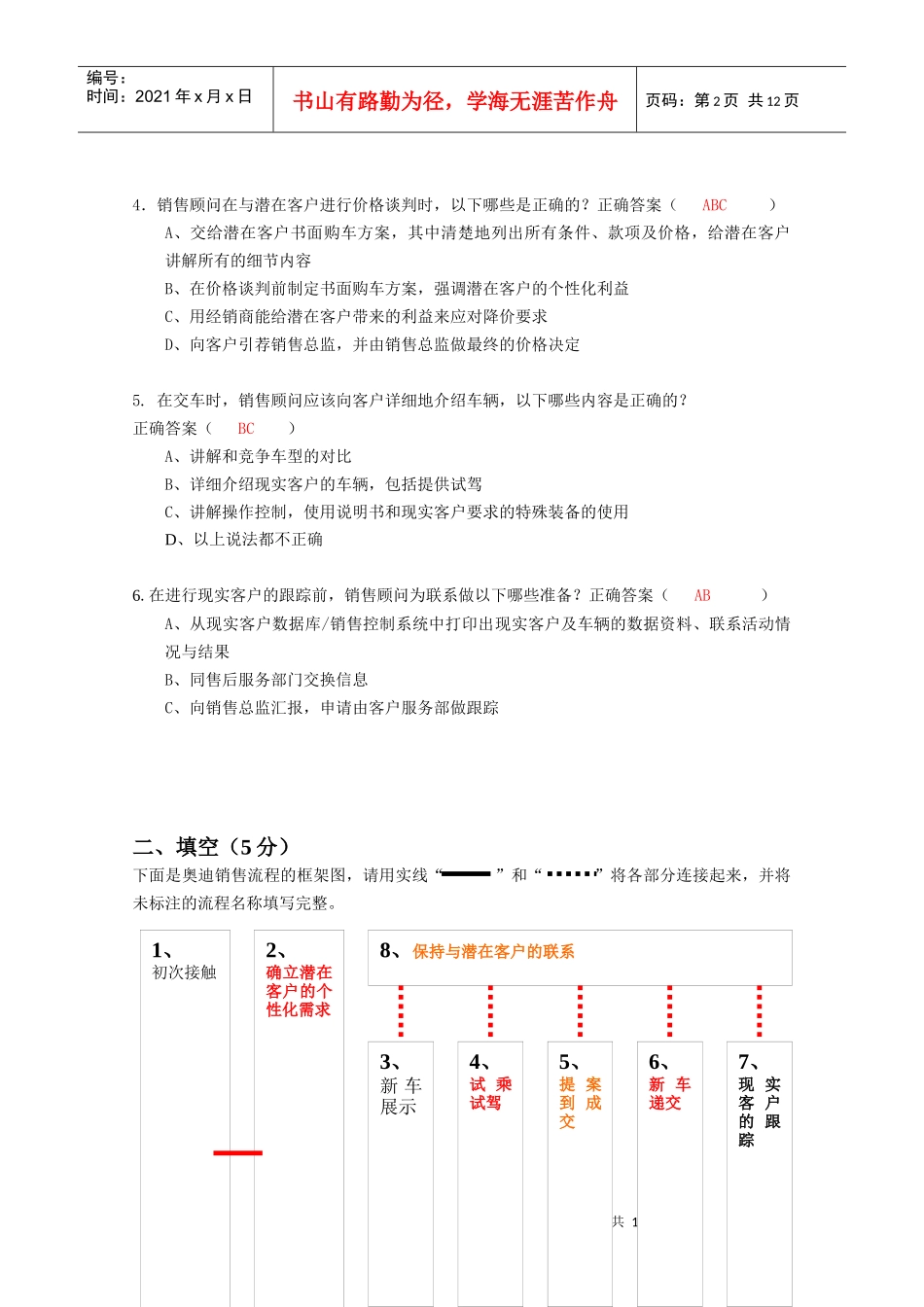 某汽车之星销售竞赛试题库_第2页