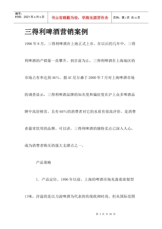 某某品牌啤酒营销案例