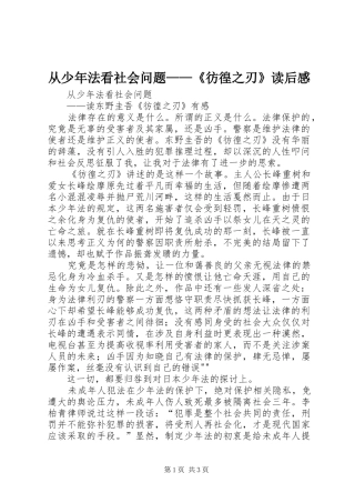 从少年法看社会问题——《彷徨之刃》读后感