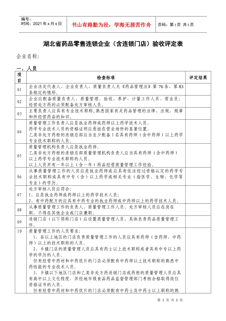 湖北省药品零售连锁企业含连锁门店验收评定表_第1页