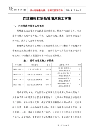 连续箱梁挂篮悬臂灌注施工方案