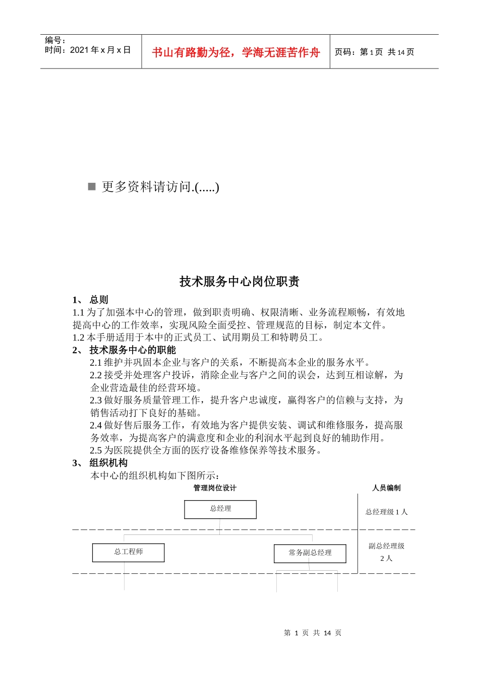 技术服务中心各岗位职责说明_第1页