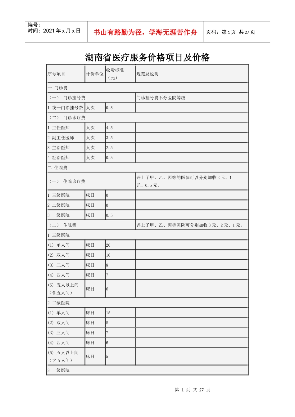 湖南省医疗服务价格项目及价格doc-湖南省医疗服务价格项_第1页