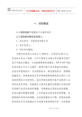 节能服务平台建设项目资金申请报告