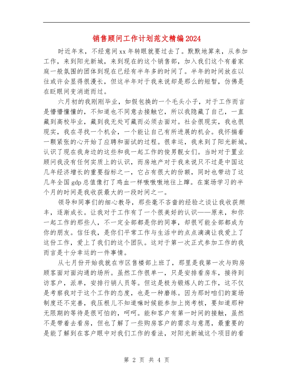 销售顾问工作计划范文精编2024_第2页
