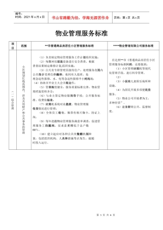 某物业公司管理服务标准