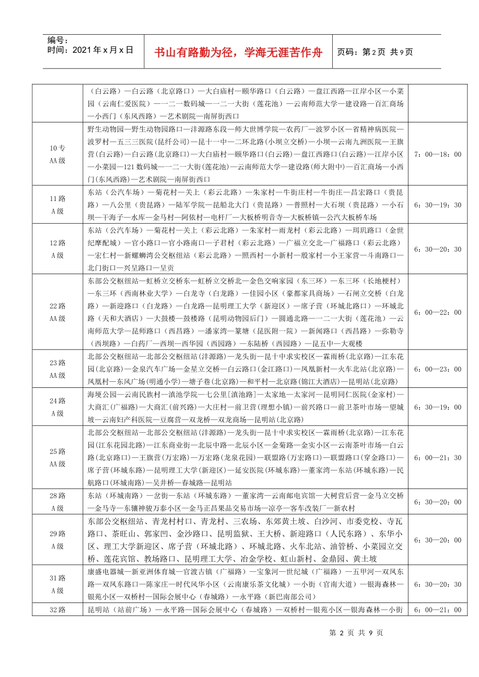 昆明公交车身广告里程线路表_第2页