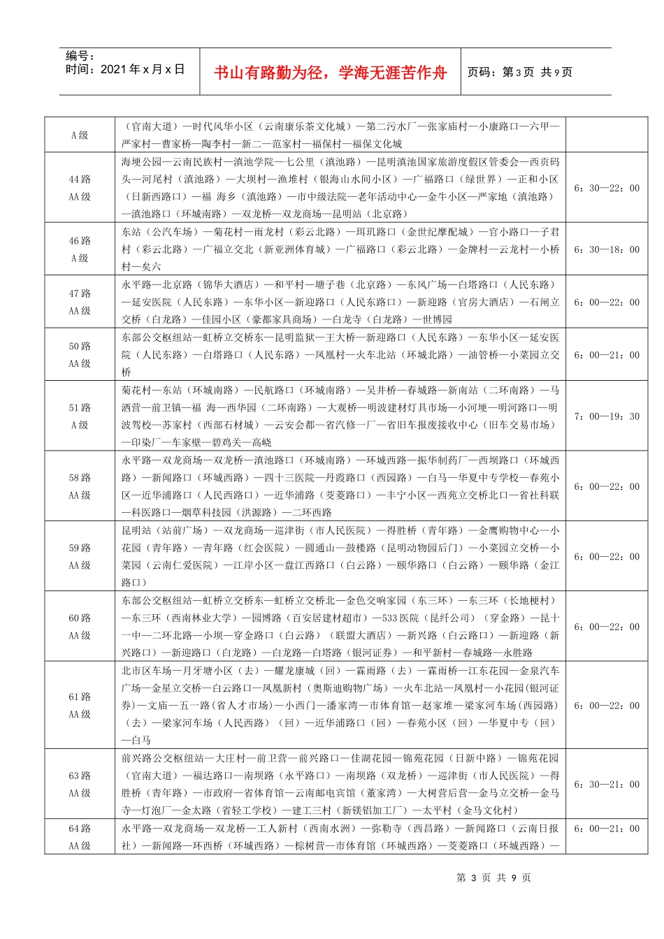 昆明公交车身广告里程线路表_第3页