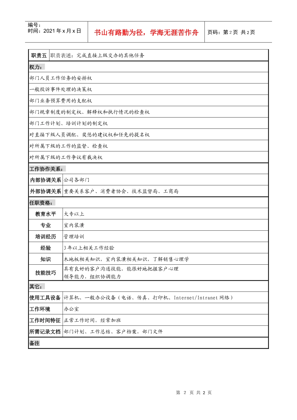 材料行业-售后服务部部长岗位说明书_第2页