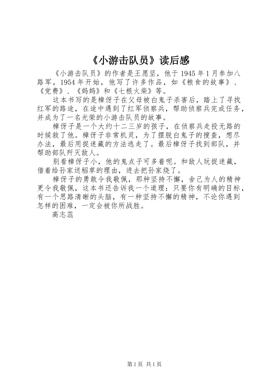 《小游击队员》读后感_第1页