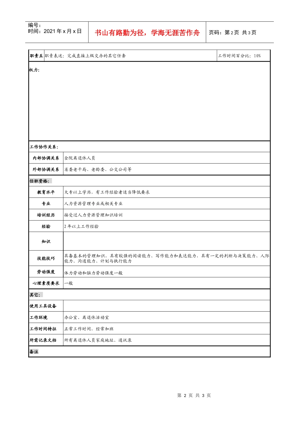 某勘测设计研究院离退休服务职务说明书_第2页