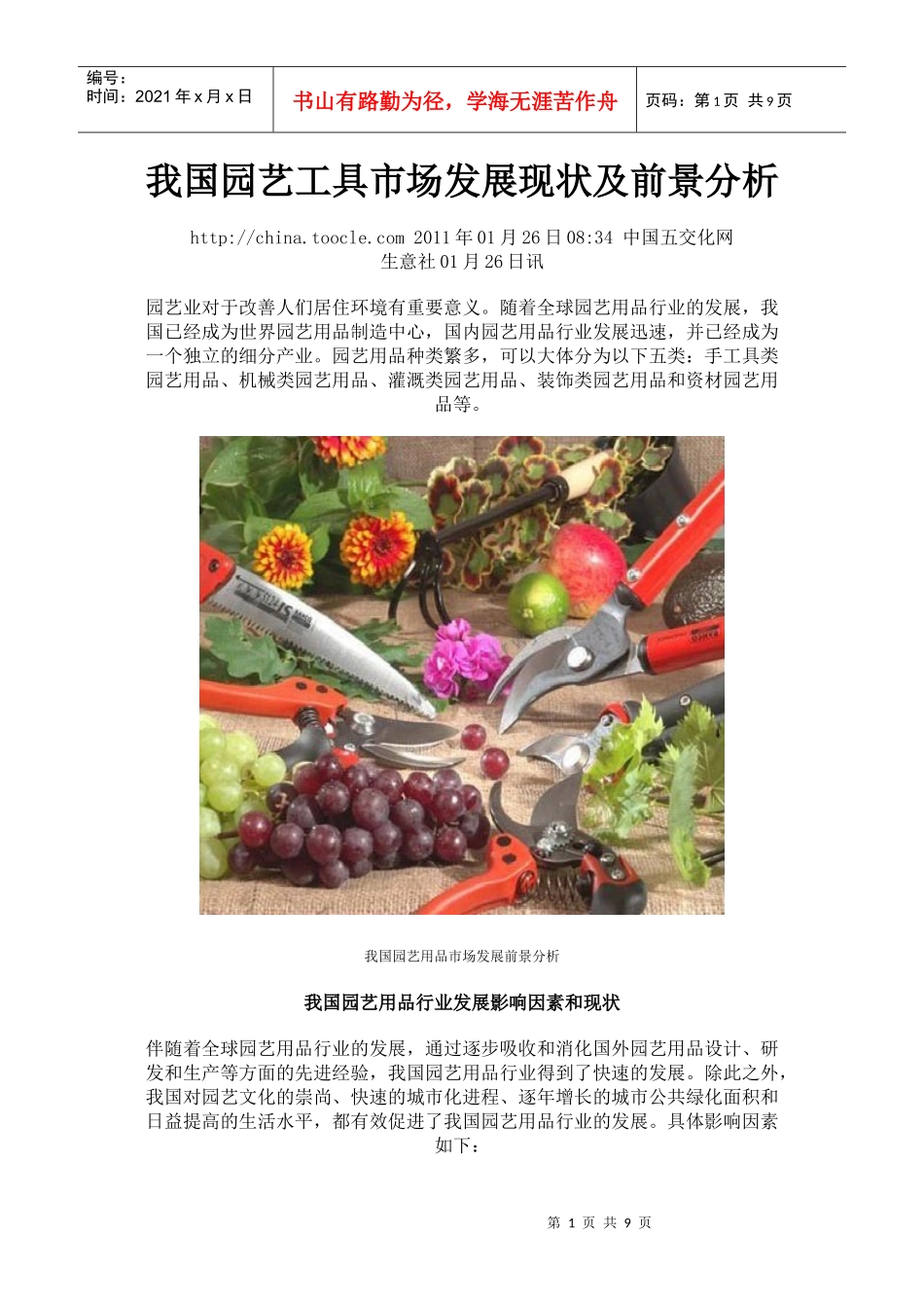 我国园艺工具市场发展现状及前景分析_第1页
