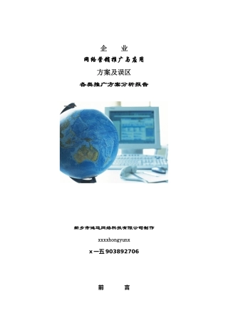 某网络公司营销推广与应用方案分析
