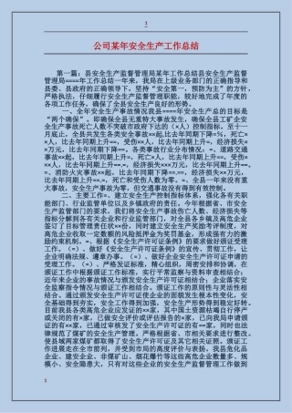 公司某年安全生产工作总结