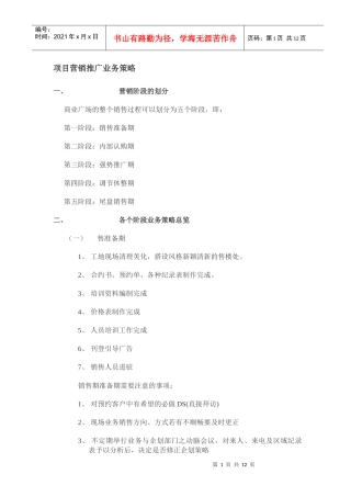 某商业广场项目营销推广业务策略（DOC 12）