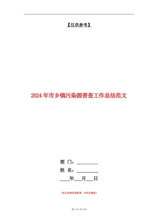 2024年市乡镇污染源普查工作总结范文