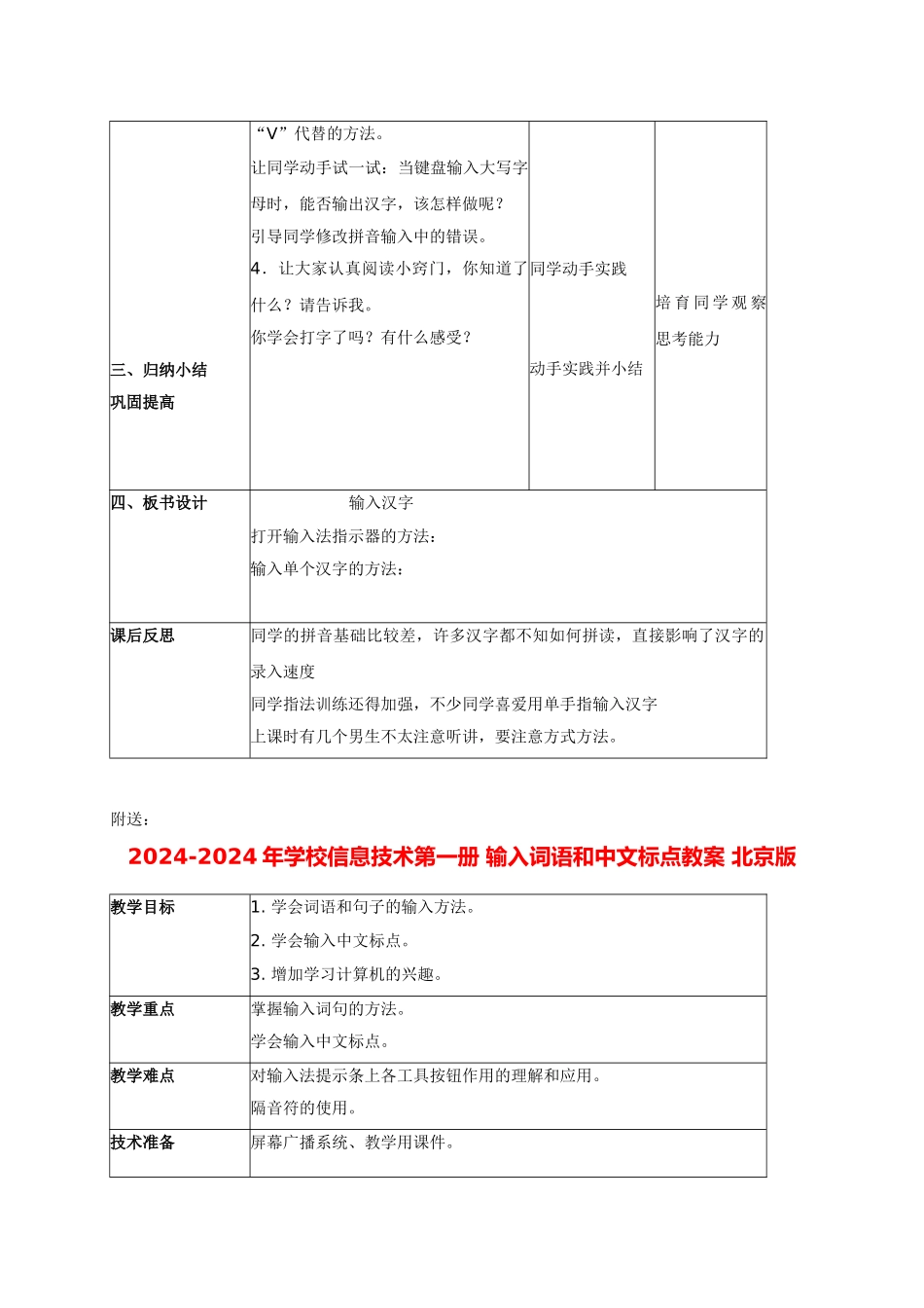2024-2024年小学信息技术第一册-输入汉字教案-北京版_第2页