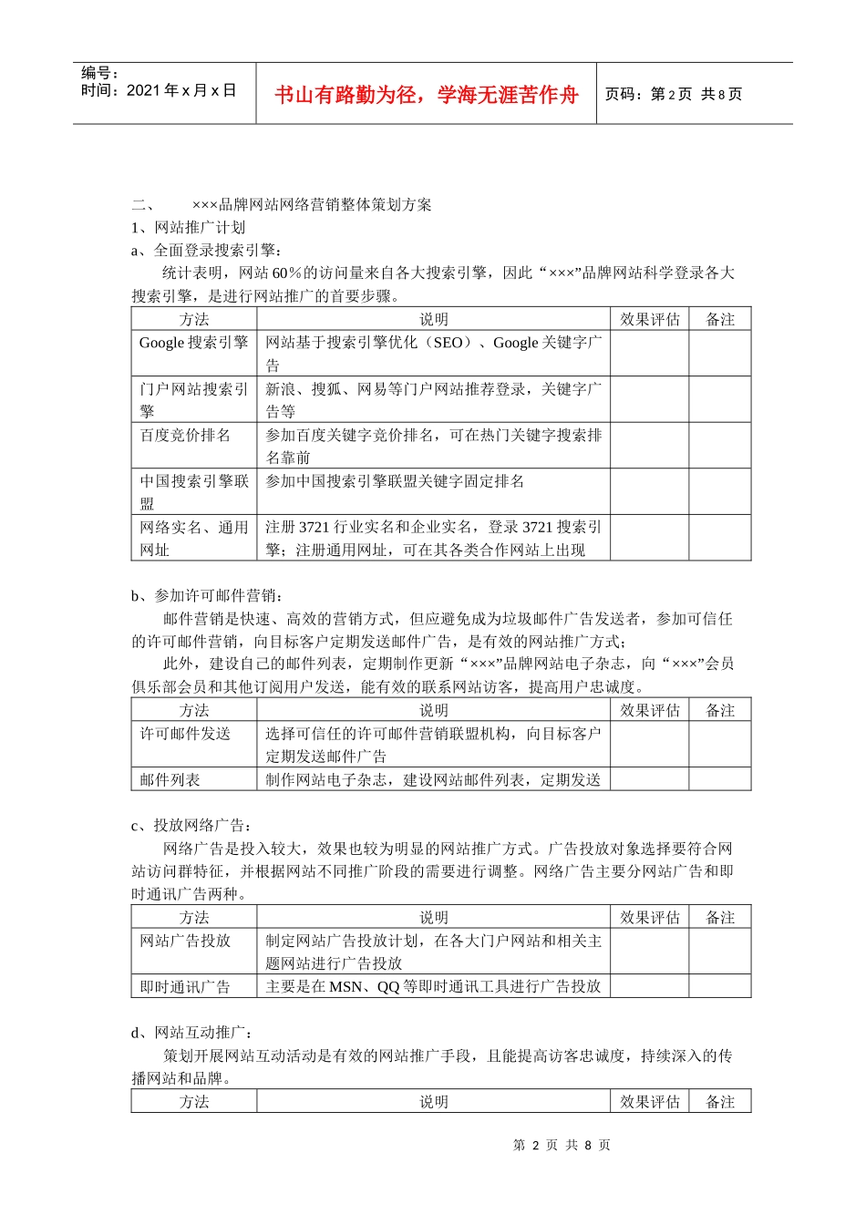 某某品牌网站网络营销策划方案_第2页