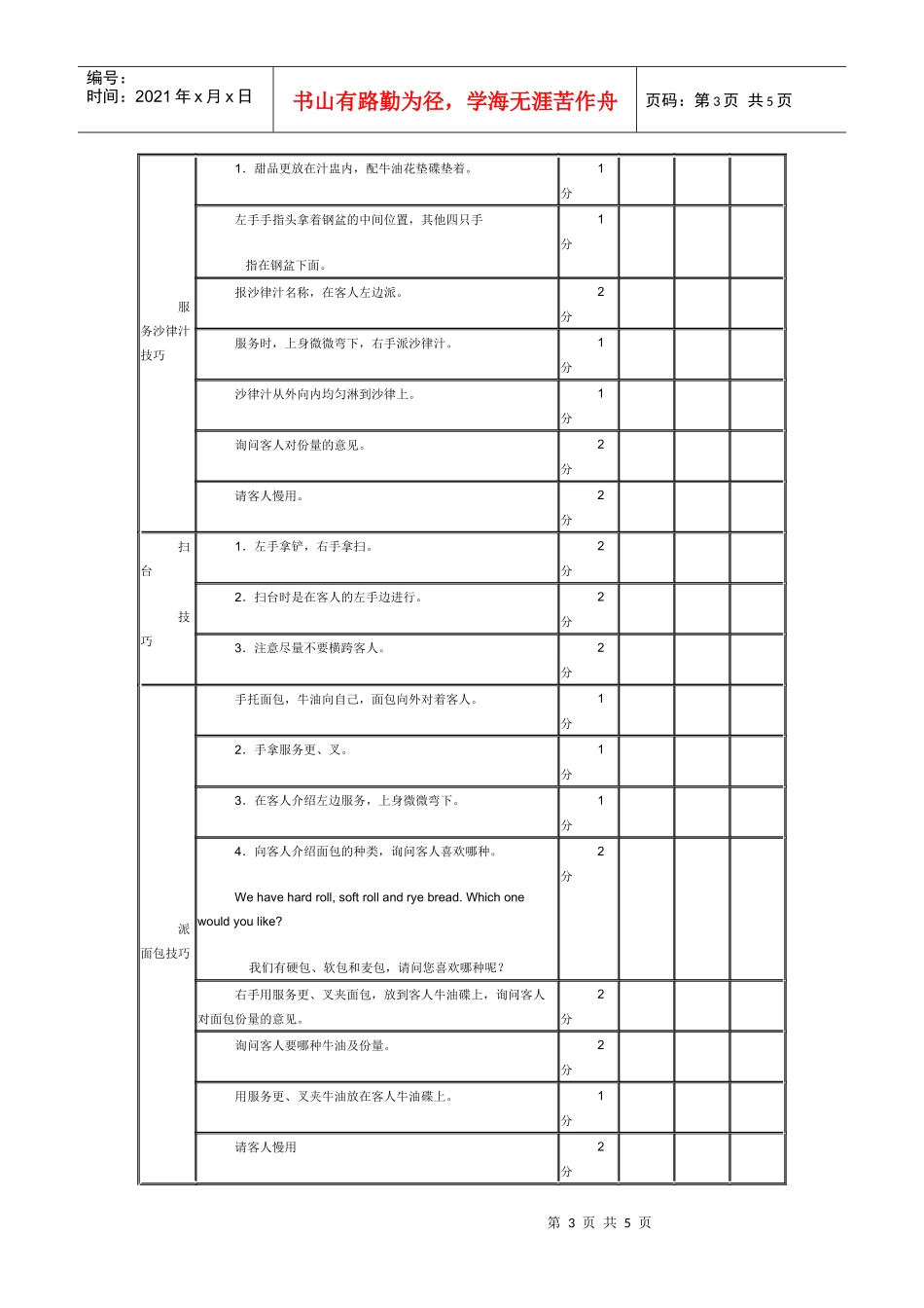 某连锁餐饮企业各类台面服务考核表_第3页