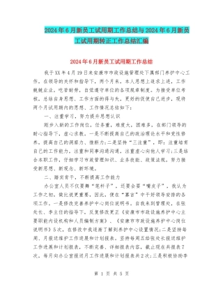 2024年6月新员工试用期工作总结与2024年6月新员工试用期转正工作总结汇编