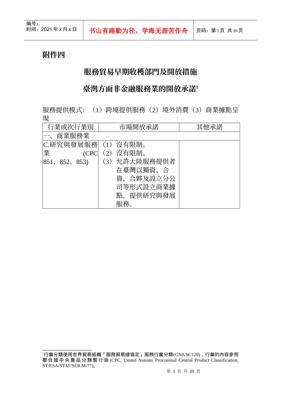 服务贸易早期收获部门及开放措施_第1页