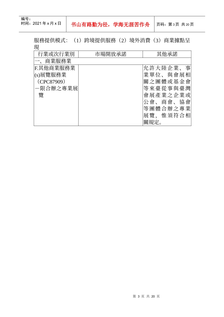 服务贸易早期收获部门及开放措施_第3页