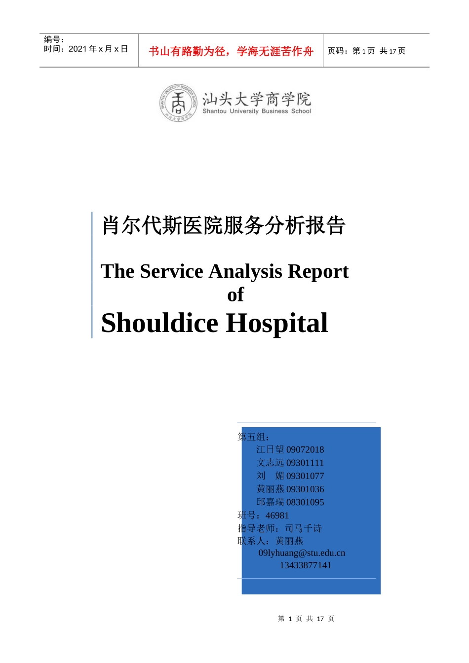 肖尔代斯医院服务分析报告最终版_第1页