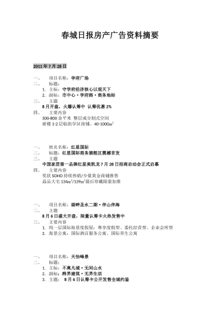 春城晚报房产广告资料摘要