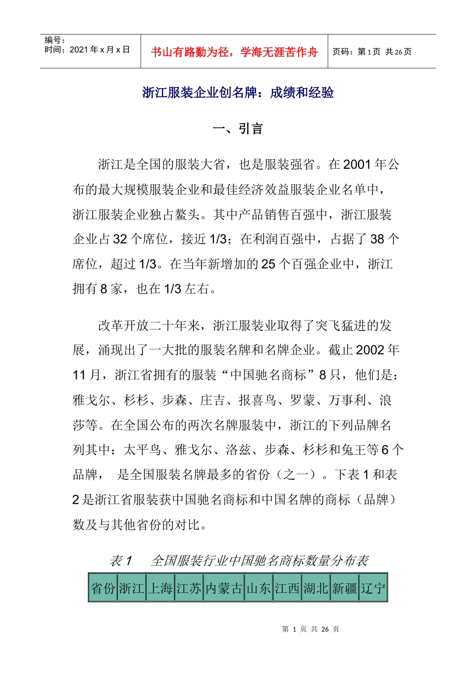 服装行业营销策划方案--浙江服装企业创名牌成绩和经验（DOC23）_第1页