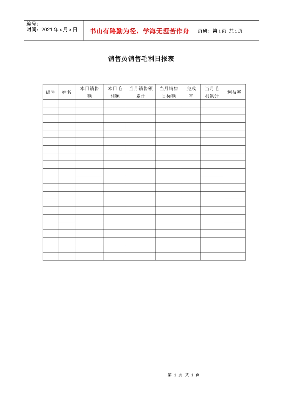 销售员销售毛利日报表_第1页