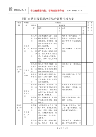 荆门市幼儿园素质教育综合督导考核方案