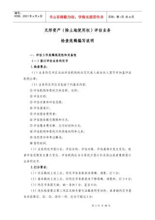 无形资产评估业务检查编写说明书