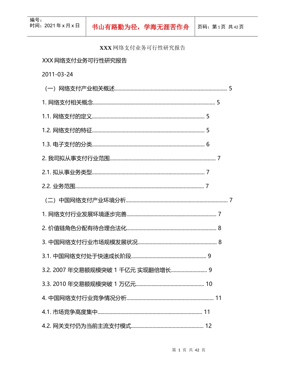某公司网络支付业务可行性研究报告_第1页