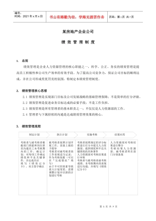 某房地产企业绩效考核制度