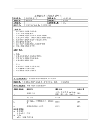 质检部业务主管职务说明书