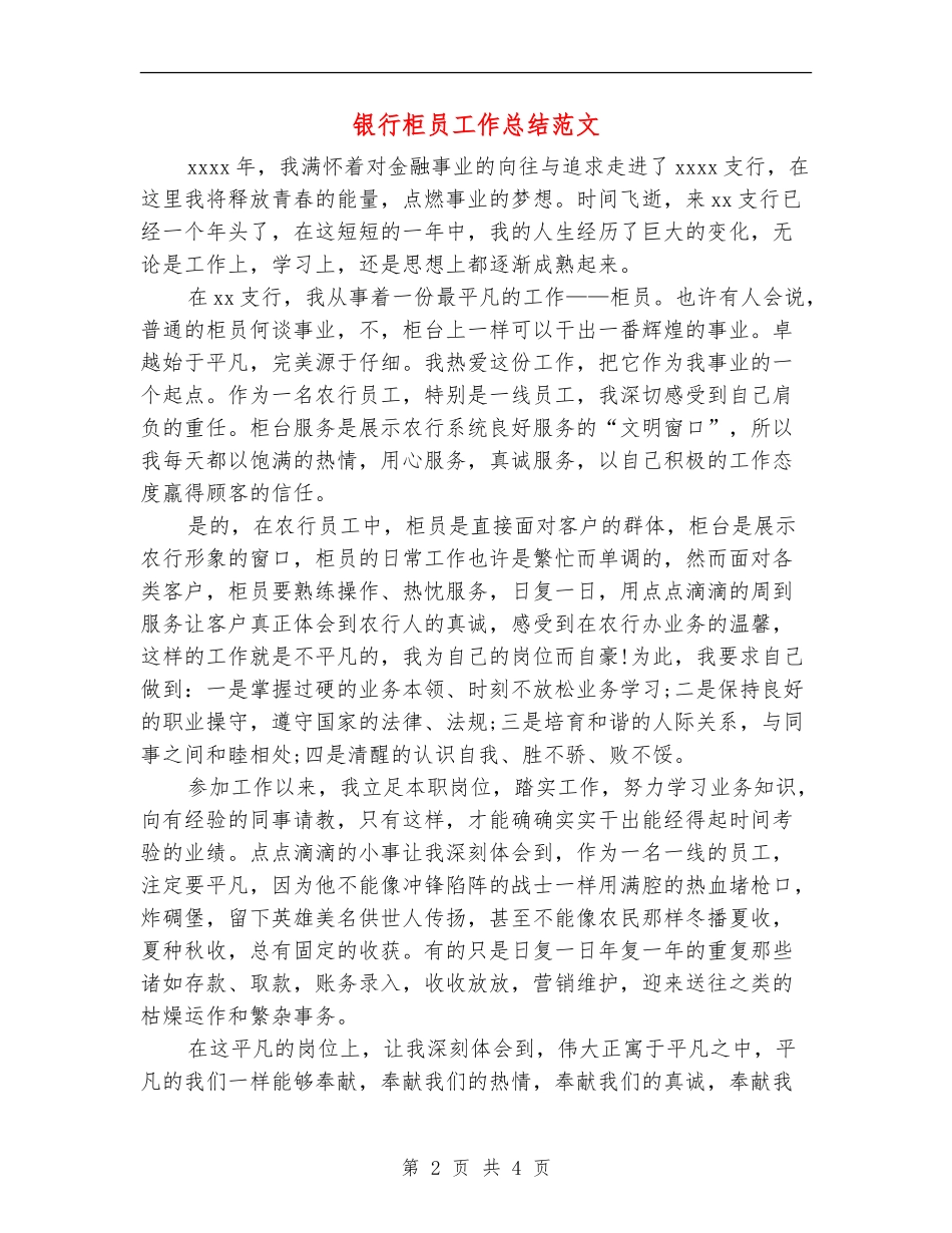 银行柜员工作总结范文【最新版】_第2页