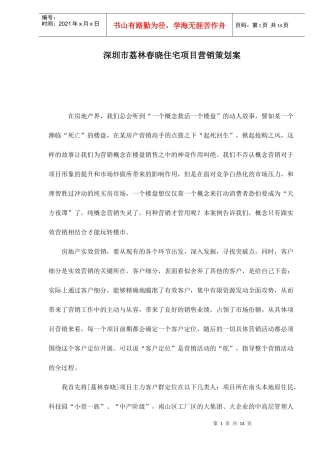 深圳市某某住宅项目营销策划案例