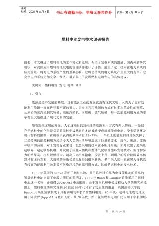 燃料电池发电技术调研报告