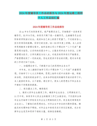 2024年度辅导员工作总结报告与2024年度运维工程师个人工作总结汇编