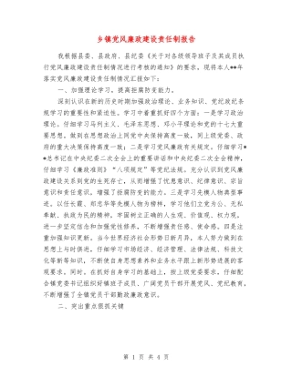 乡镇党风廉政建设责任制报告