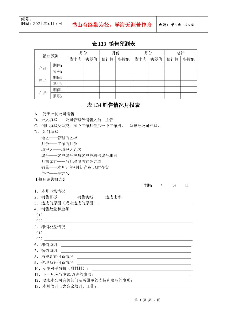 销售业绩管理表格133-154_第1页