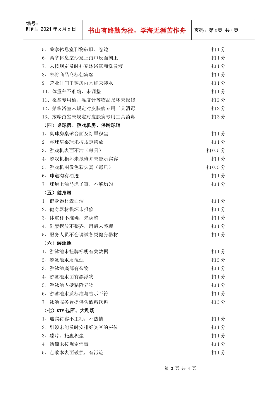 酒店康乐部服务质量不达标扣分标准_第3页