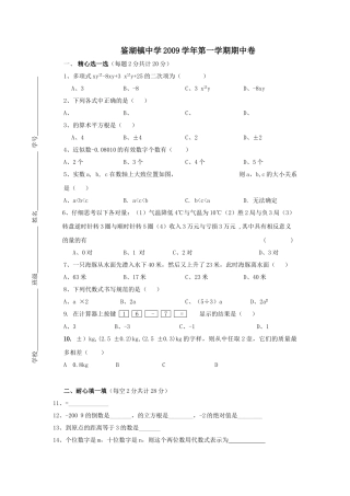 浙江绍兴鉴湖镇0910九年级上期中考试试卷 