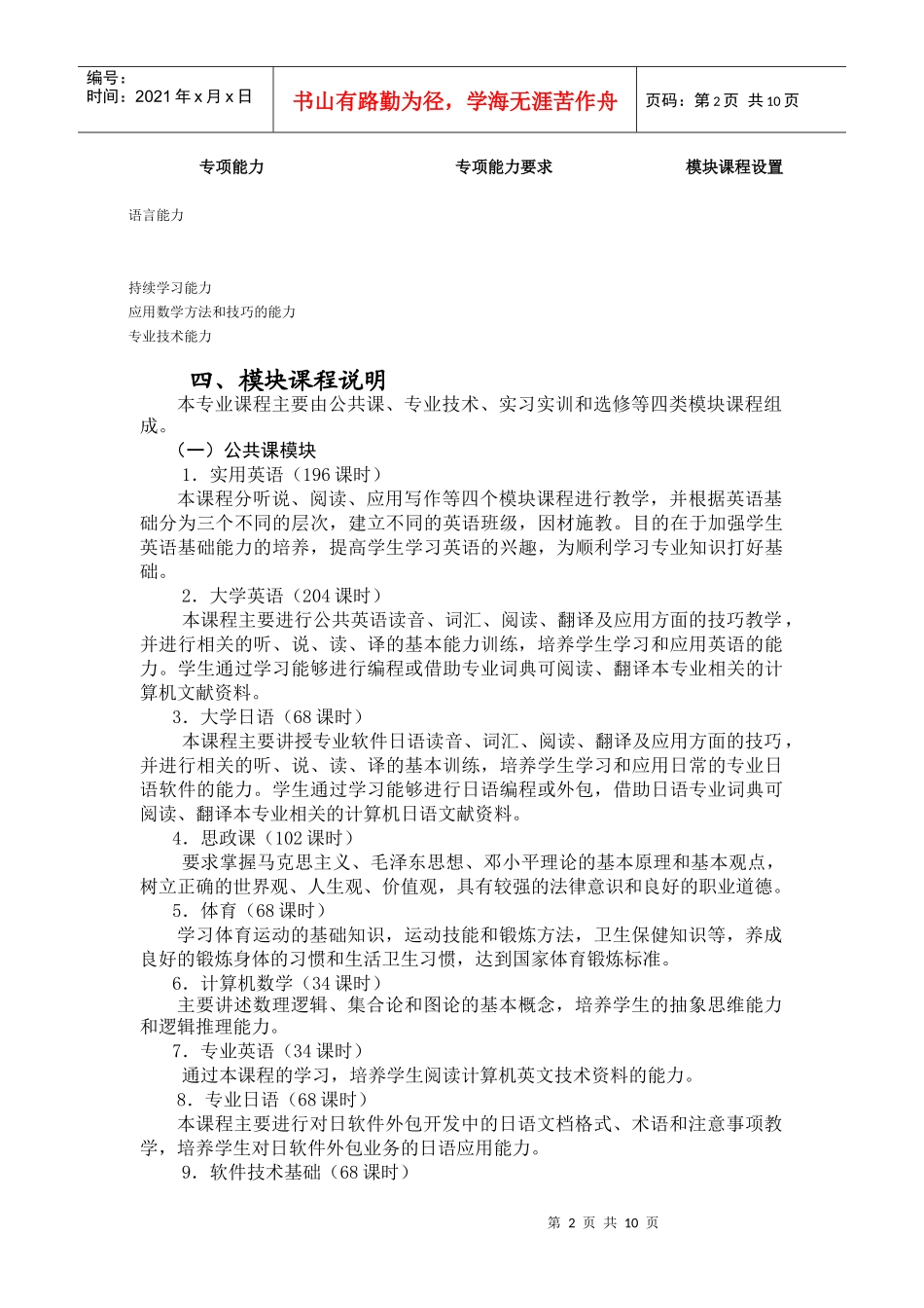 模块式教学改革专业教学计划制定参考资料_第2页