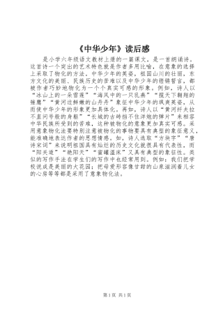 《中华少年》读后感