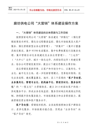 某供电公司大营销体系建设操作方案