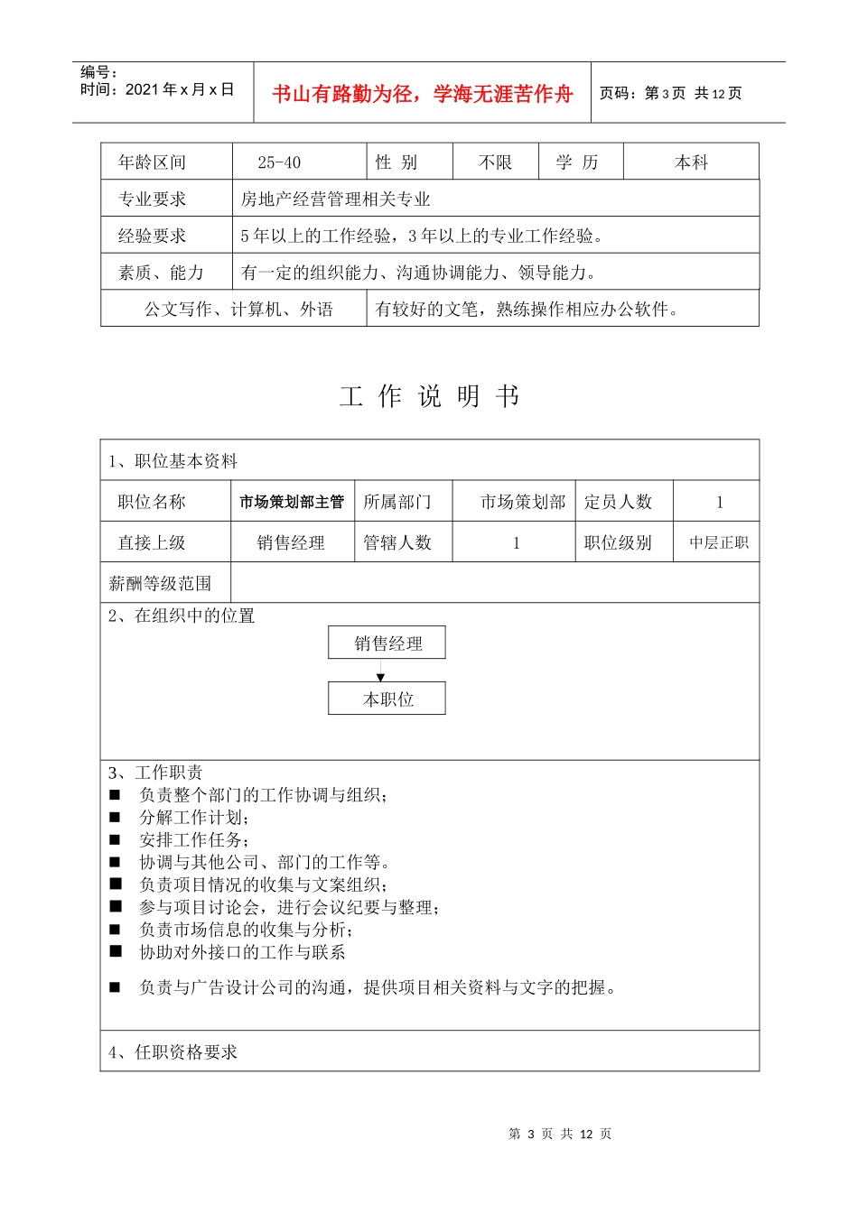 销售管理体系各岗位职位说明书_第3页